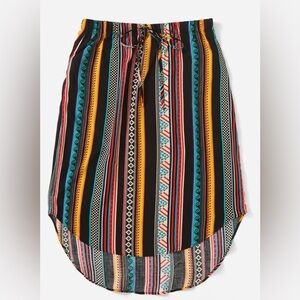 SHEIN LUNE Plus Knot Front Striped & Geo Print High Low Hem Skirt